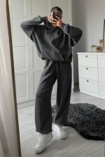 Eskitme Antrasit Sweat Eşofman Takım