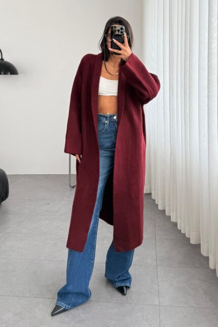 Winter Maxi Kaban Hırka Vişne Çürüğü