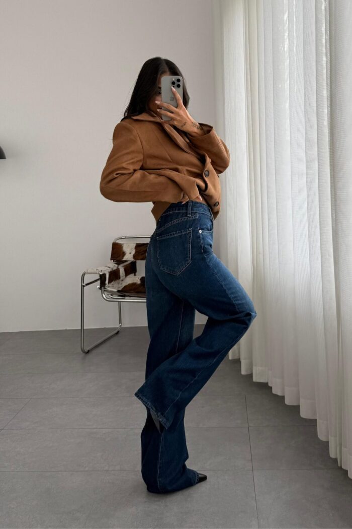 Janes Wide Leg Lacivert Eskitme Jean - Görsel 4