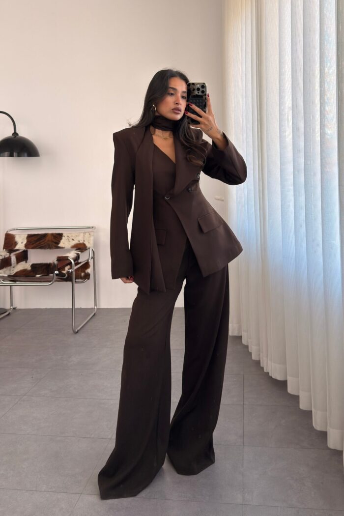 Belden Oturtmalı Blazer Takım Kahverengi - Görsel 1