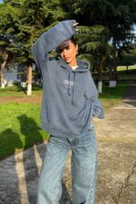 Arkası Baskılı Oversize Yıkamalı Sweat Mavi - Görsel 2