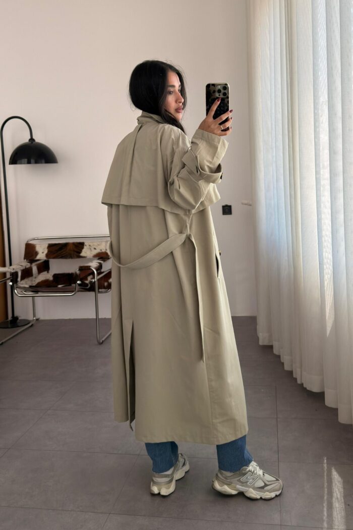 Lowell Oversize Premium Trençkot Adaçayı Yeşil - Görsel 4