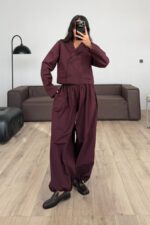 Pamel Ceket Balon Pantolon Takım Bordo