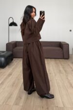 Pamel Ceket Balon Pantolon Takım Kahverengi - Görsel 4