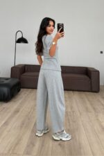 Belden Oturtmalı Triko Takım Gri - Görsel 4