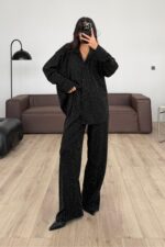 Taşlı Gömlek Pantolon Takım Siyah