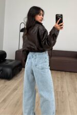 Beli Lastikli Deri Ceket Acı Kahve - Görsel 4