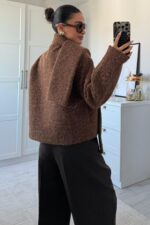 Atkılı Düğmeli Kırçıllı Ceket Kahverengi - Görsel 4