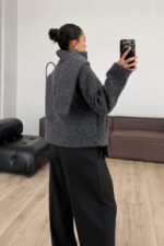 Atkılı Düğmeli Kırçıllı Ceket Antrasit - Görsel 4