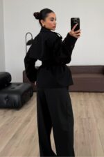 Ara Yakalı Trençkot Siyah - Görsel 3