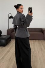 Ara Yakalı Trençkot Antrasit - Görsel 3