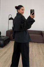 Kruvaze Kısa Trençkot Füme - Görsel 3