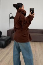 Göğüs Cepli Denim Ceket Acı Kahve - Görsel 4