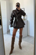 Deri Etek Ceket Takım Acı Kahve