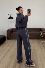 Beli Lastikli Polo yakalı Eşofman Takım Füme - Görsel 3