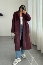 Oversize Uzun Kürk Kaban Bordo