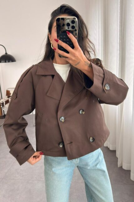Veronica Cepli Kısa Trençkot Acı Kahve