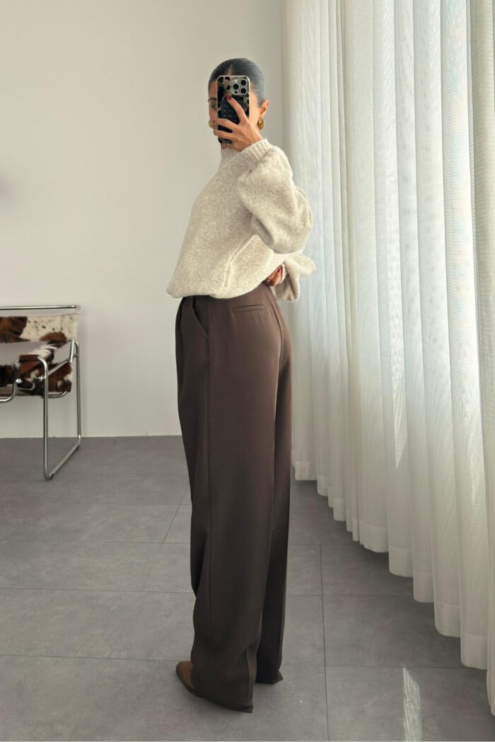 Mabel Premium Palazzo Pantolon Kahverengi - Görsel 4