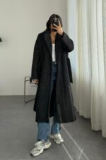 Oversize Uzun Kürk Kaban Siyah