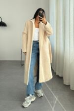 Oversize Uzun Kürk Kaban Bej