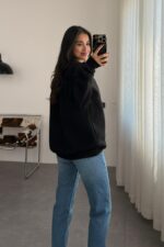 Ayıcık İşlemeli Oversize Sweat Siyah - Görsel 3