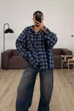 Lazer Kesim Ekose Gömlek Lacivert