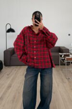 Lazer Kesim Ekose Gömlek Kırmızı