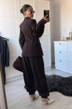 Paçası Lastikli Pantolon Blazer Takım Acı Kahve - Görsel 5