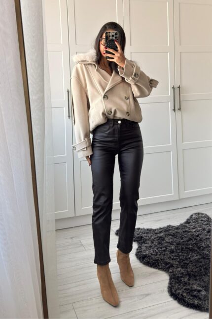 Deri Slim Fit Avı Kahve Jean
