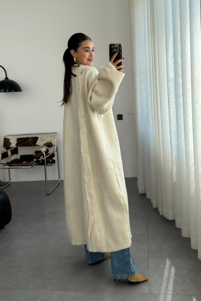 Kuşaklı Oversize hırka Taş - Görsel 4