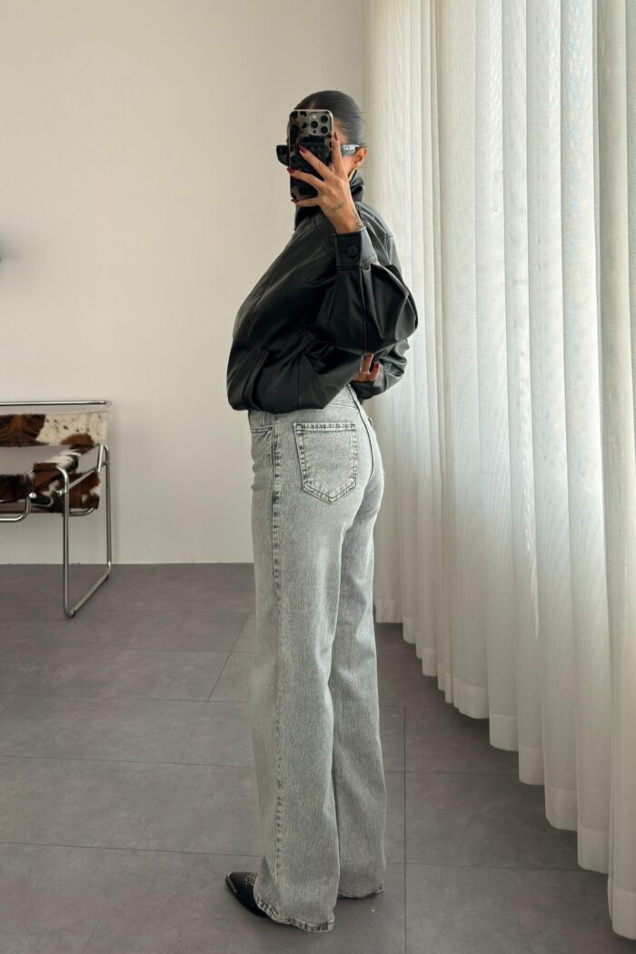 Becca Yıkamalı Gri Wide Leg jean - Görsel 4