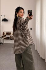 Ekose Oversize Oduncu Gömlek Kahve Taş - Görsel 3