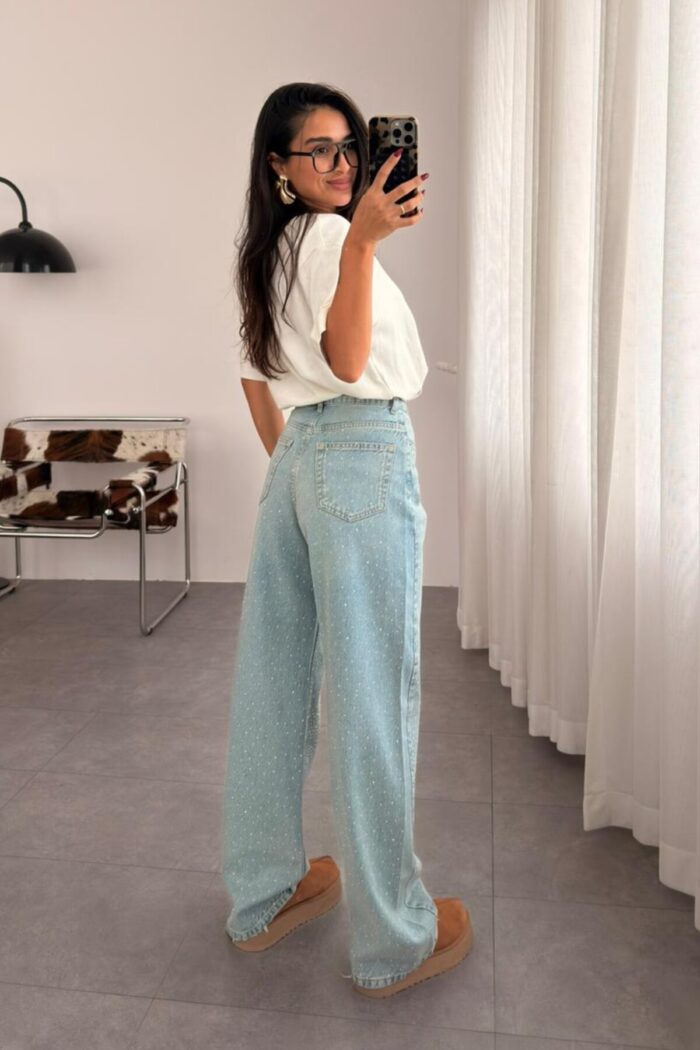 Noemi Boydan Taşlı Buz Mavi Jean - Görsel 4