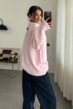 Pia Oversize Örgü Kazak Pembe - Görsel 3
