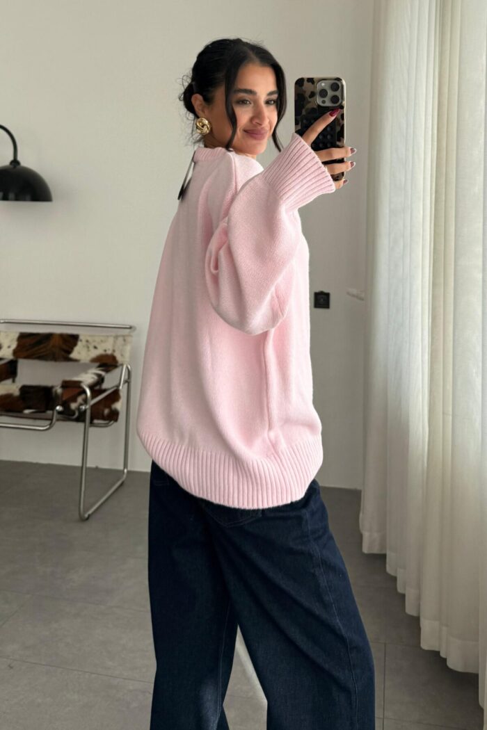 Pia Oversize Örgü Kazak Pembe - Görsel 3