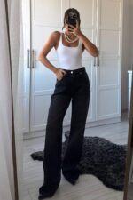 Andrey Siyah Eskitme Wide Leg Jean