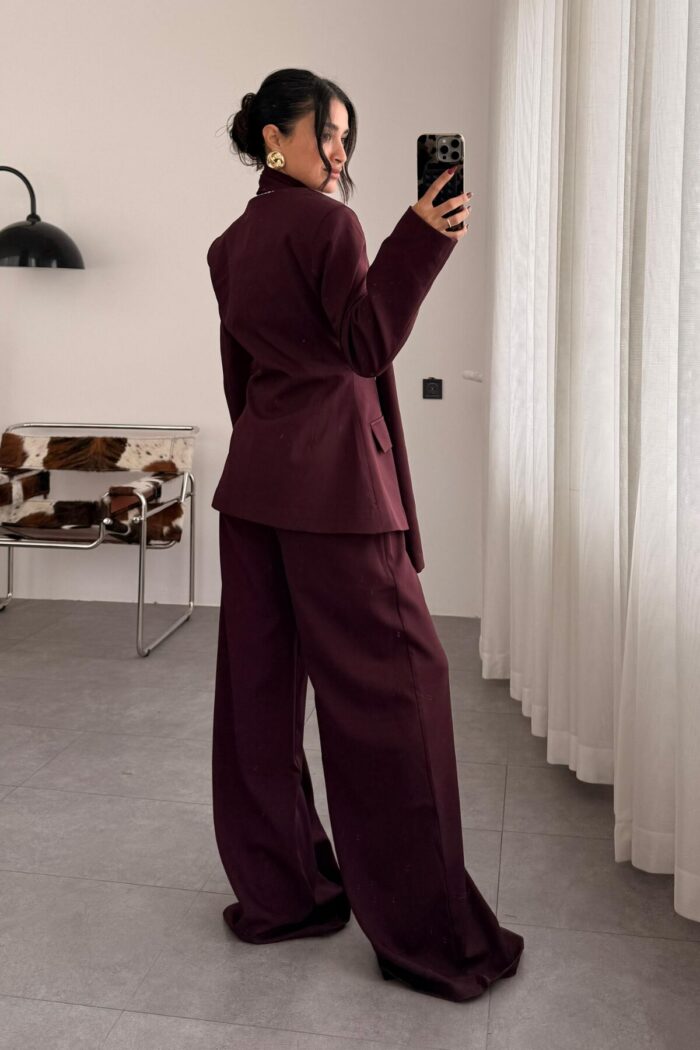 Belden Oturtmalı Blazer Takım Bordo - Görsel 4