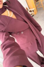 Belden Oturtmalı Blazer Takım Bordo - Görsel 3