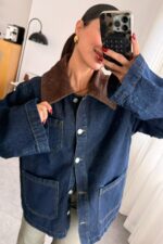 Kadife Yaka Denim Ceket - Görsel 2