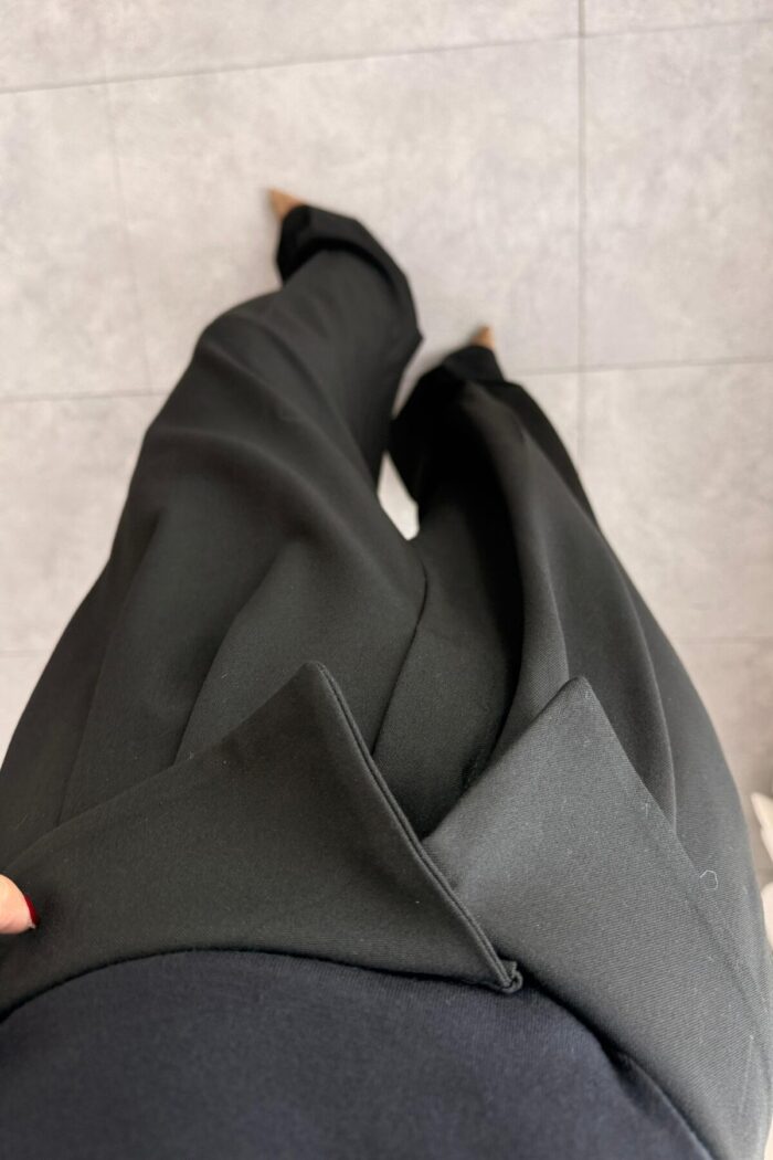 Beli Katlı Kumaş Pantolon Siyah - Görsel 3