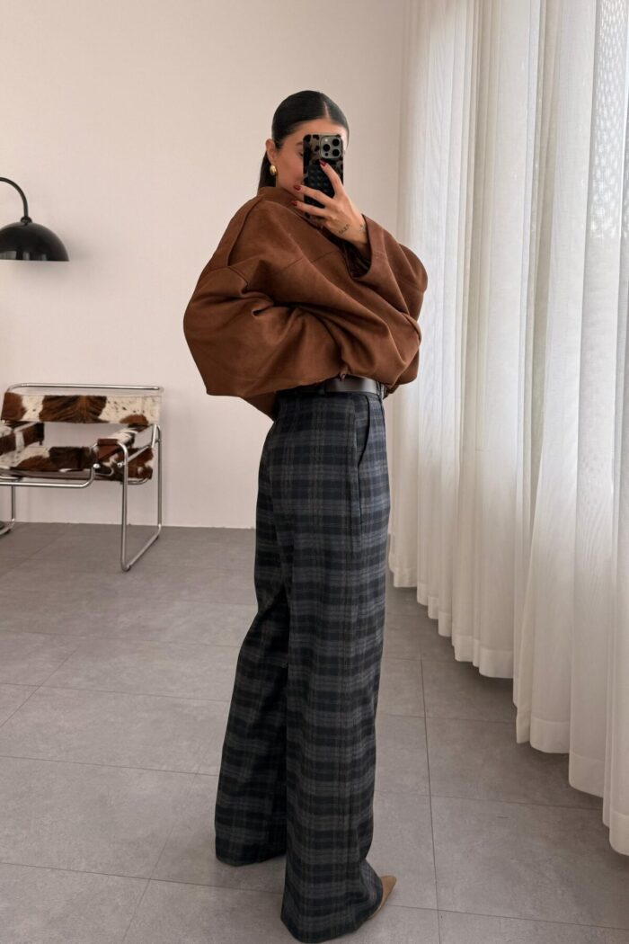 Kemerli Ekose Pantolon Lacivert - Görsel 4
