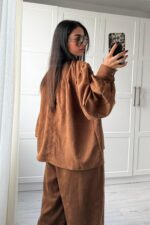 Balon Kol Şalvar Süet Takım Camel - Görsel 5