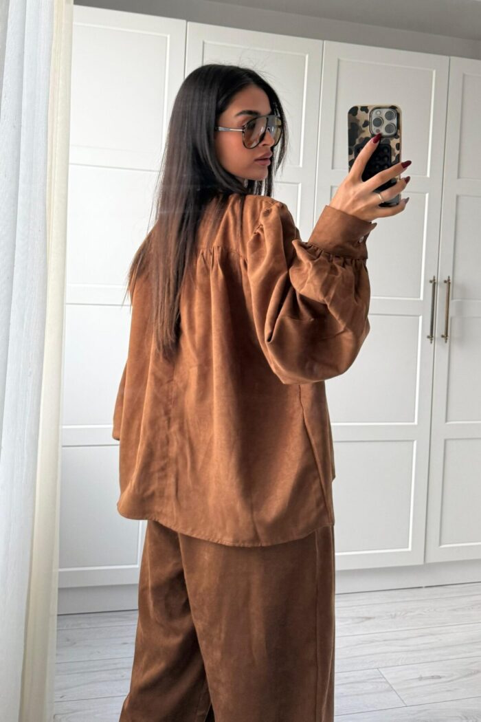 Balon Kol Şalvar Süet Takım Camel - Görsel 5