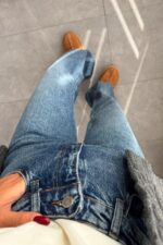 Lole Lacivert Eskitme Wide Leg Jean - Görsel 3