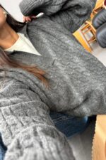 Nadia Saç Örgülü Kazak Antrasit - Görsel 3