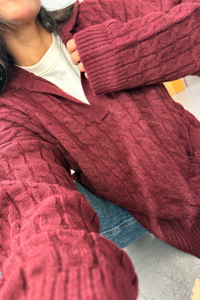Nadia Saç Örgülü Kazak Bordo - Görsel 3
