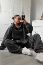 Eskitme Antrasit Sweat Eşofman Takım - Görsel 2