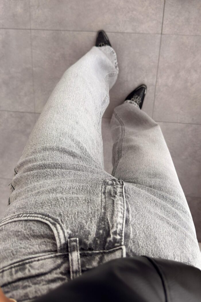 Becca Yıkamalı Gri Wide Leg jean - Görsel 3