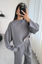 Kesik Yaka Oysh Takım Gri - Görsel 2