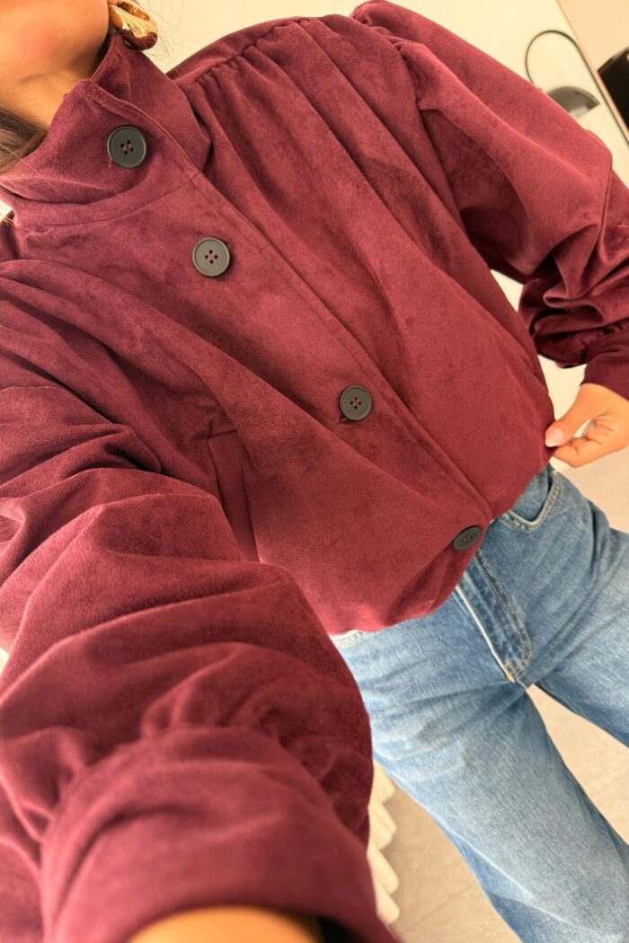 Owen Düğmeli Süet Kısa Ceket Bordo - Görsel 3